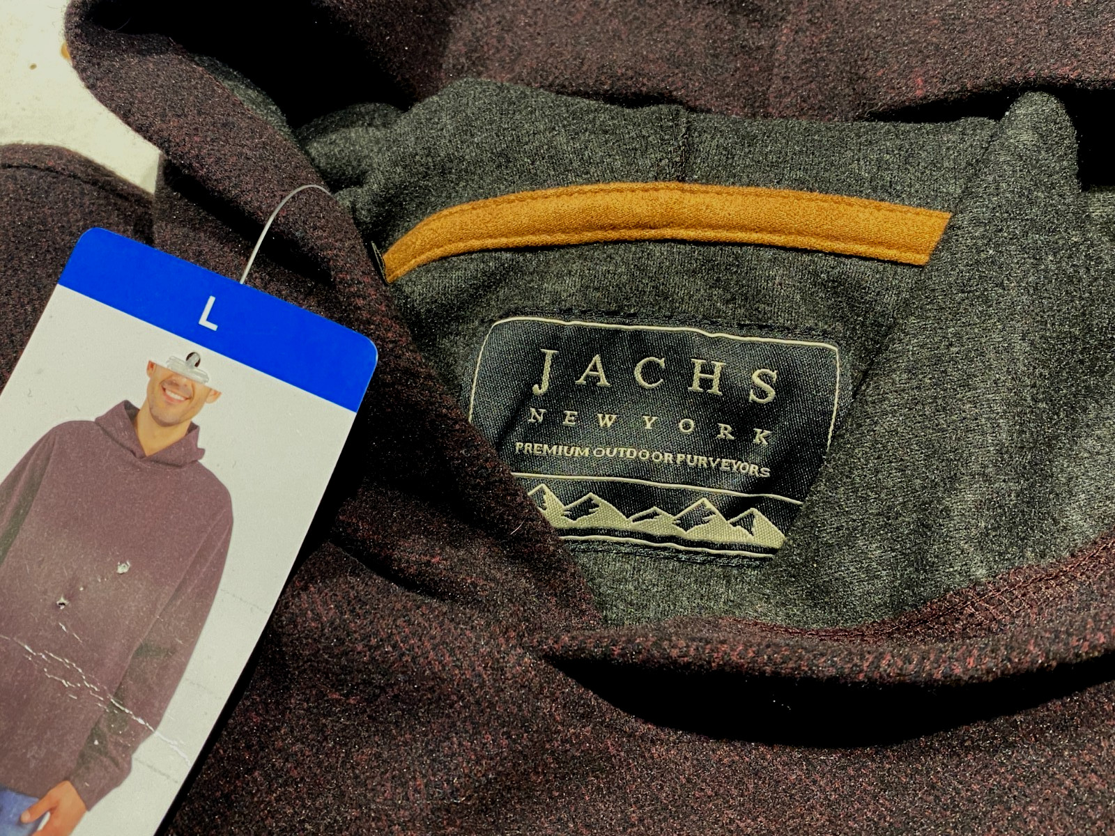 Men's Jachs New York Brushed and Heathered Hoodie Large Dark Red - NWT! gallery