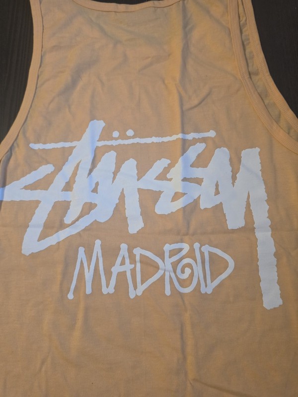Stussy Madrid Peach/White Logo Men's Size Medium Sleeveless Tank Top gallery