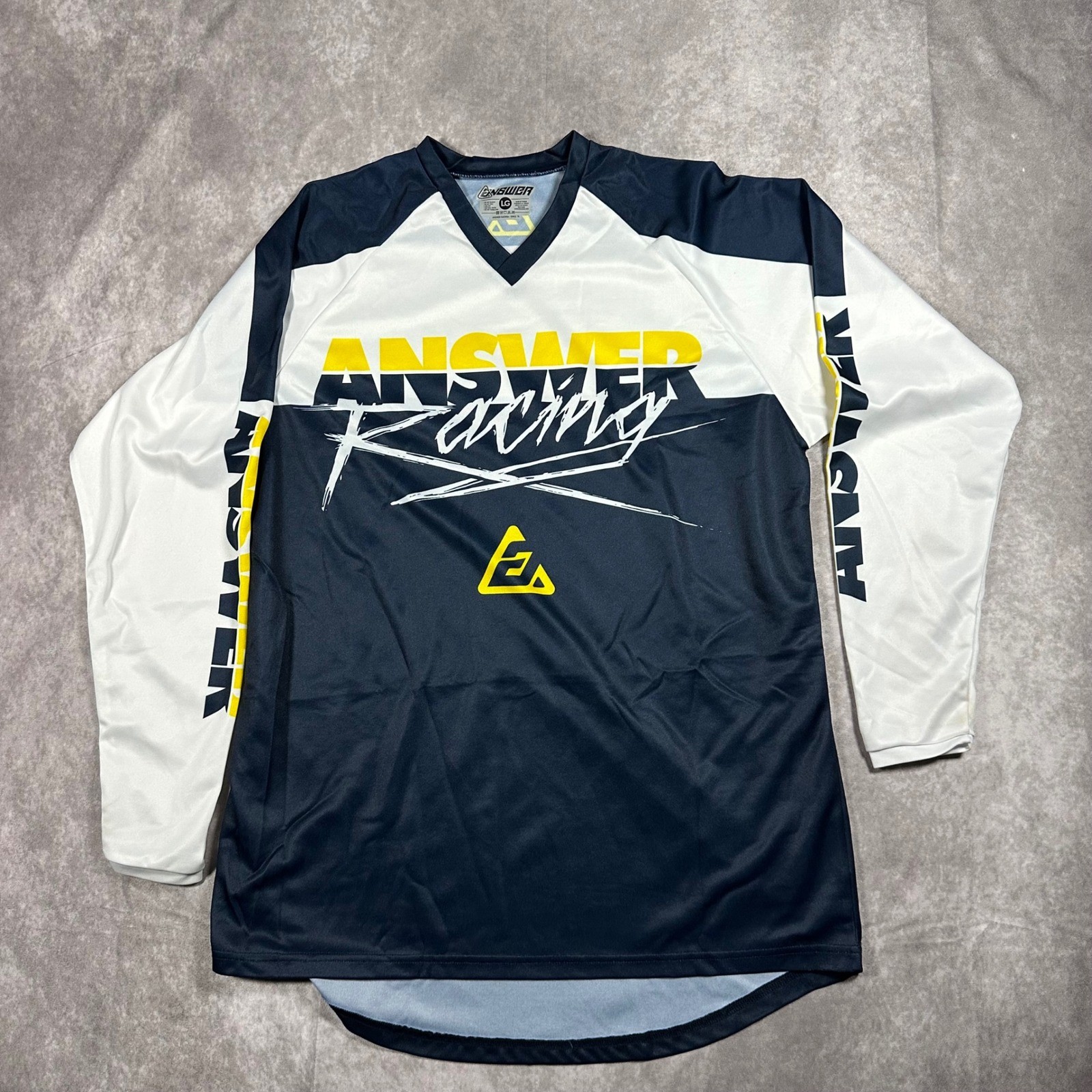 Answer Racing Motocross Jersey Navy White Yellow Graphic Dirt Bike Mens L Y2K gallery
