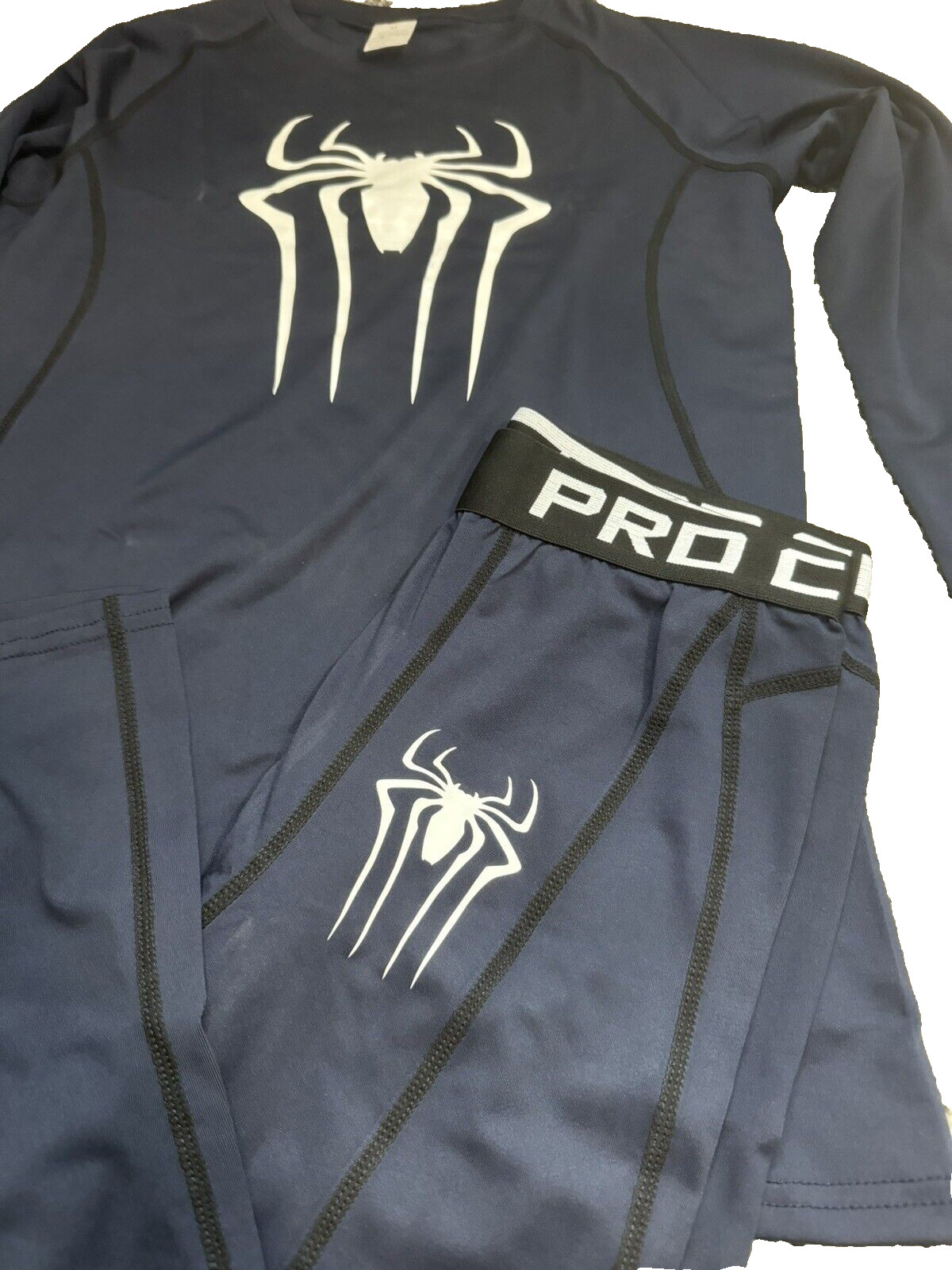Spiderman Pro Combat Mens M Blue/White Hypercool Fitted Dri Fit Compression Set gallery
