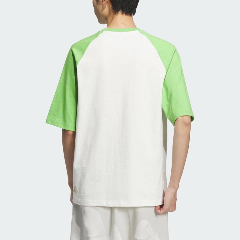 adidas Letter Print Patchwork Crew Neck Sports T-Shirt Men's Fluorescent Green gallery