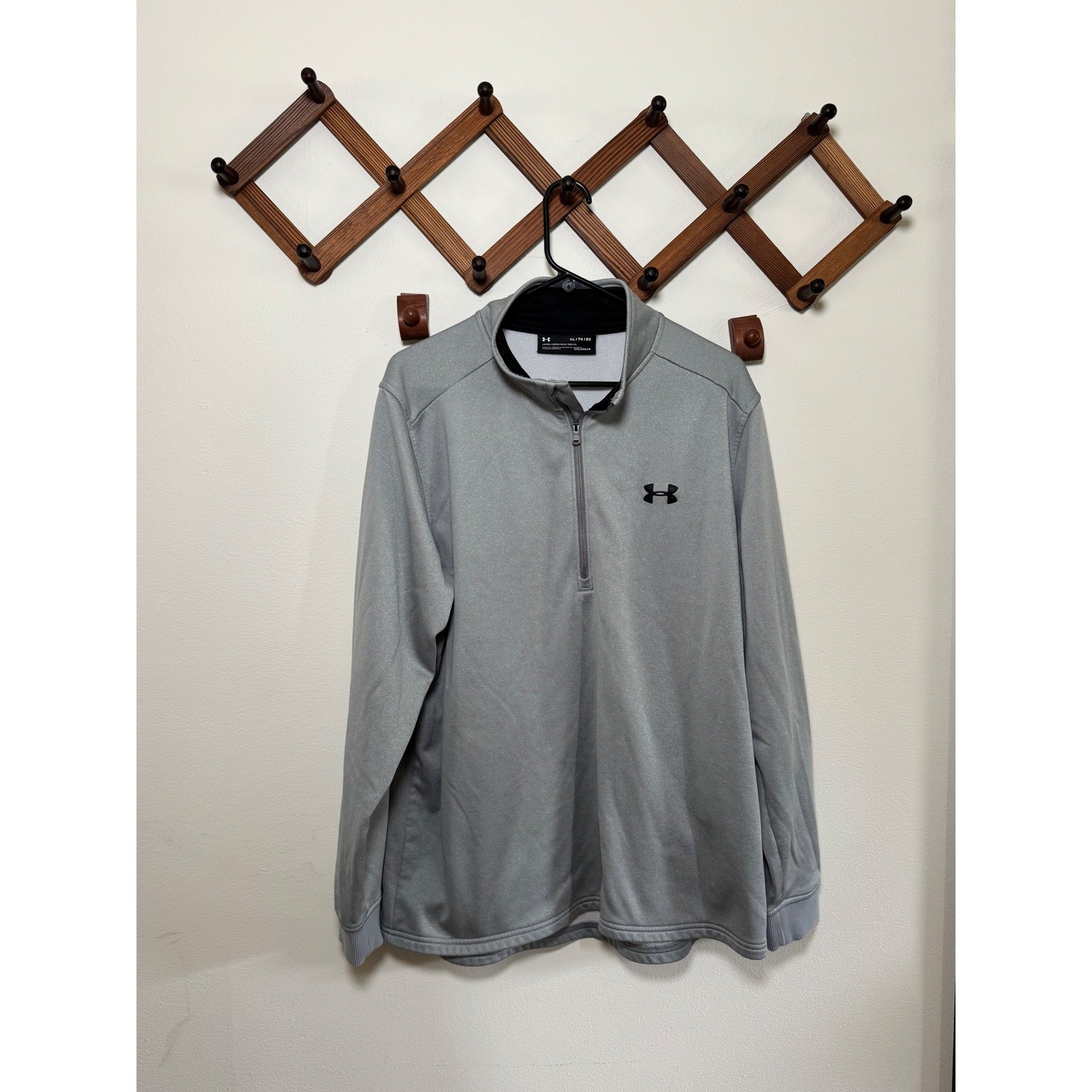 Under Armour ColdGear Mens XL Quarter Zip Pullover Grey Loose Fit Mock Neck Logo gallery