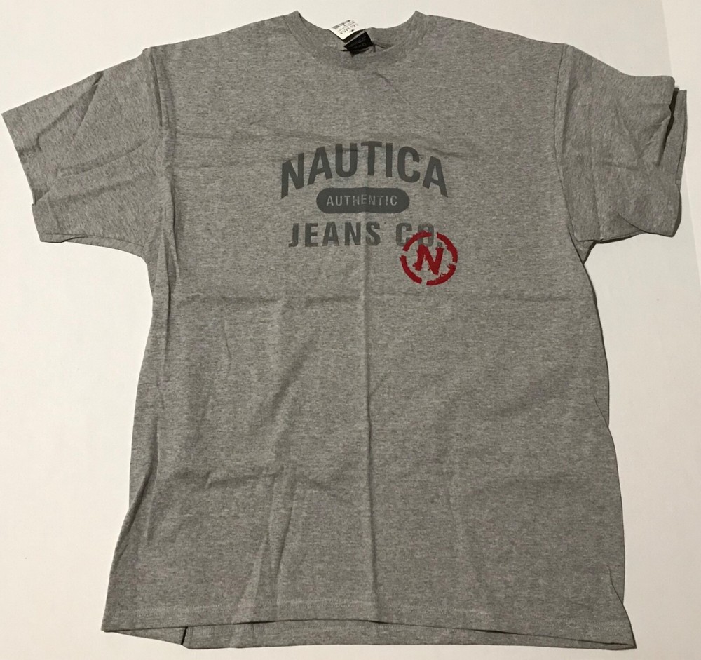 NWT Mens Nautica Jean Company vintage Logo Graphic shirt L Large Grey New