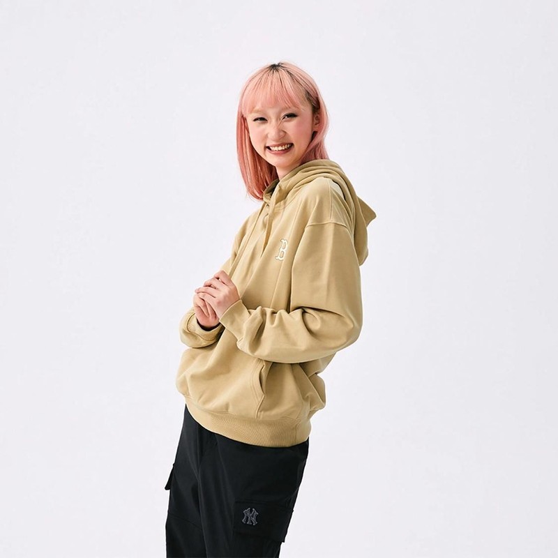 MLB Large Back Logo Letter Printed Pocket Hoodie Unisex in Light Beige gallery