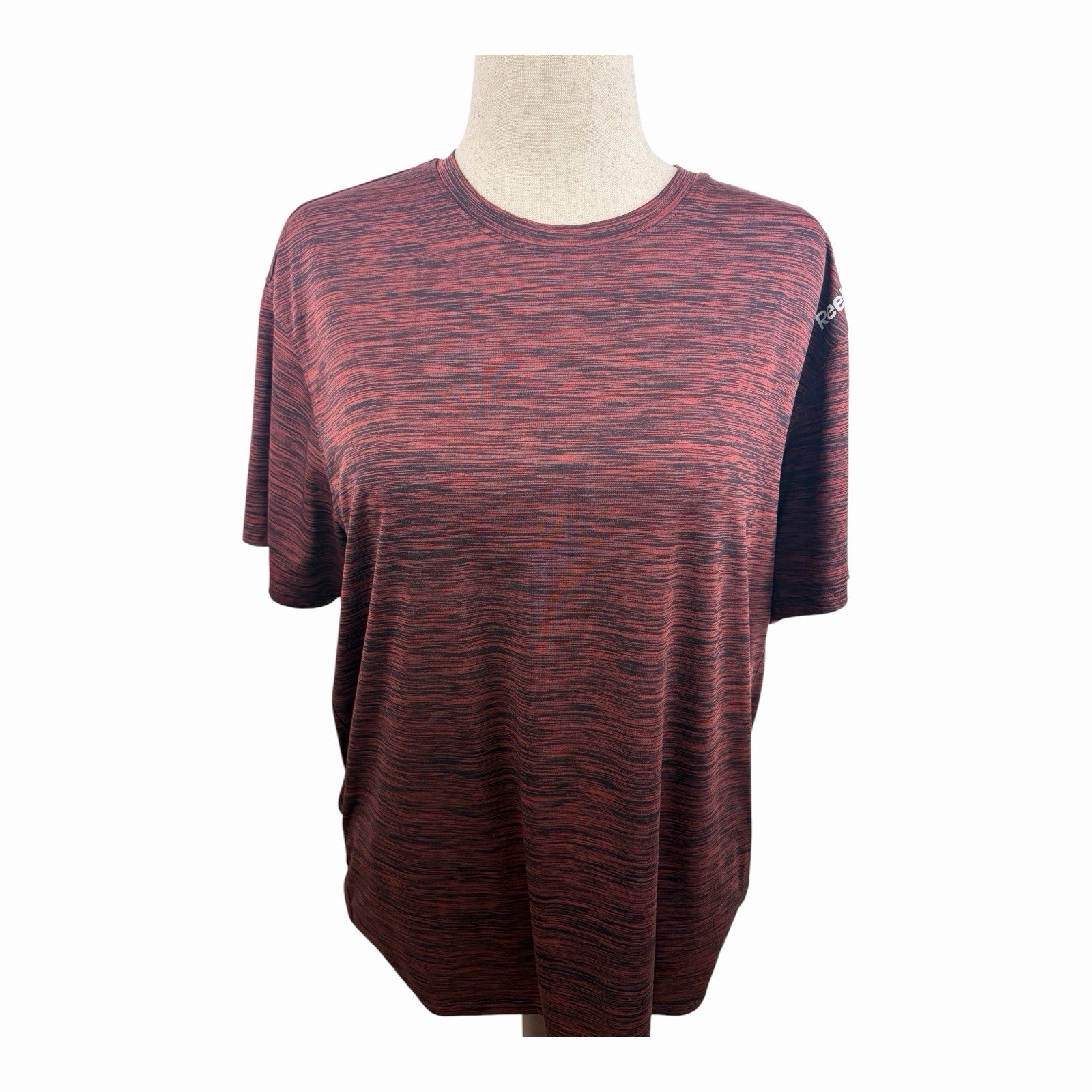 Reebok Men’s XL Performance Athletic T Shirt Red Black Space Dye Crew Neck Gym gallery