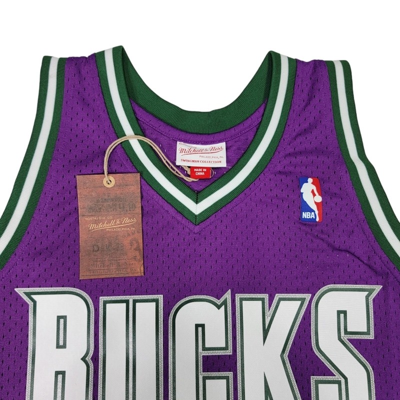 MSRP $135, Mitchell & Ness 2000-01 Milwaukee Bucks Ray Allen #34 Purple Hardwood gallery