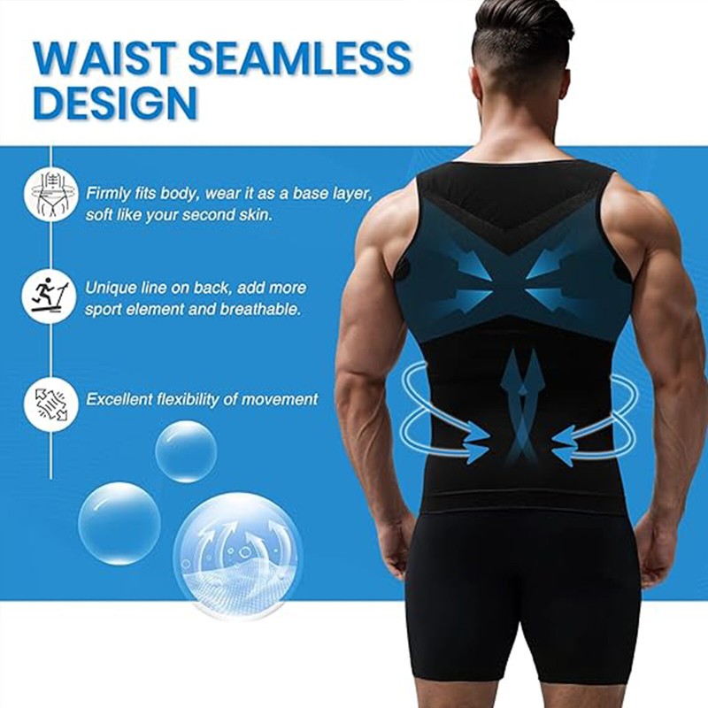 3PCS Mens Slimming Body Shaper Belly Chest Gynecomastia Compression Shirt Tank gallery