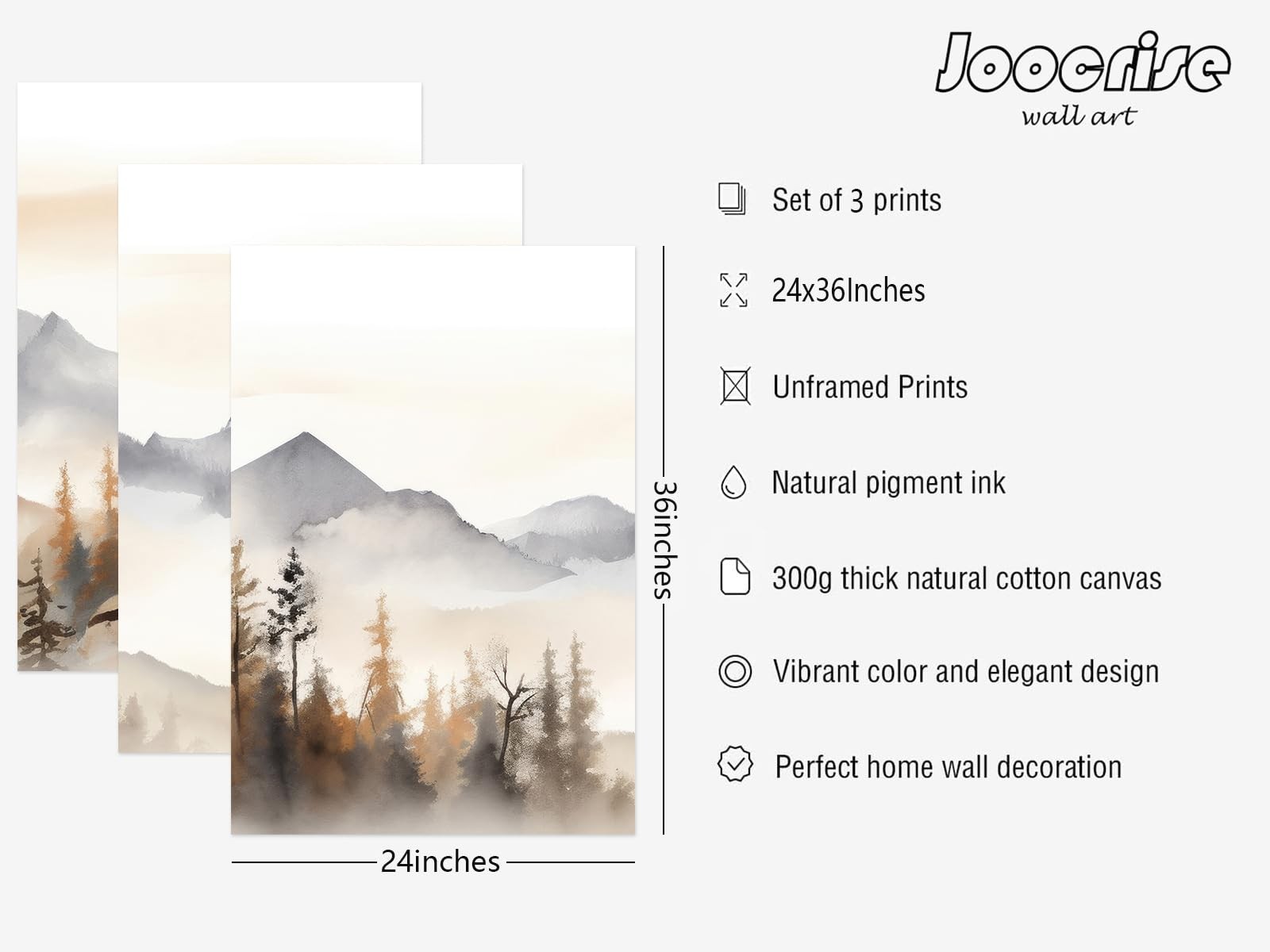 Neutral Mountain Forest Landscape Canvas Wall Art Set of 3 Decor Poster gallery
