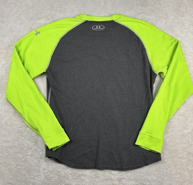 Under Armour UA Waffle Knit Shirt Mens XL Gray Green Long Sleeve Thermal Raglan gallery