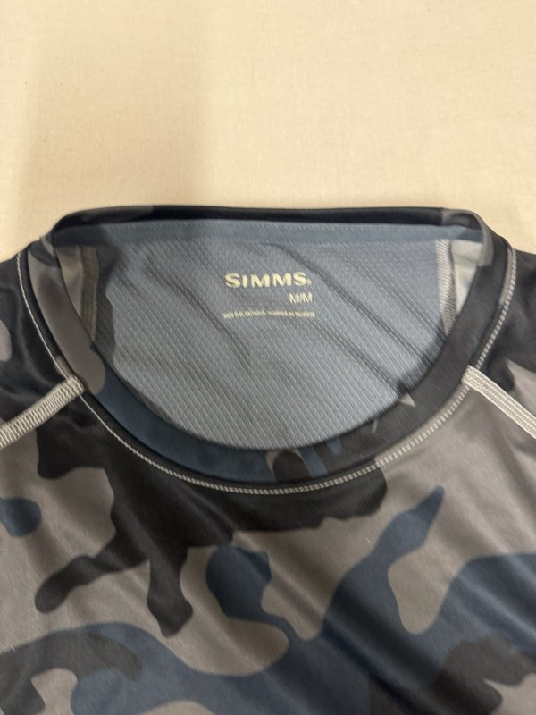 Simms Shirt Mens M Blue Hex Camo Long Sleeve Fishing UPF Quick Dry 90 gallery