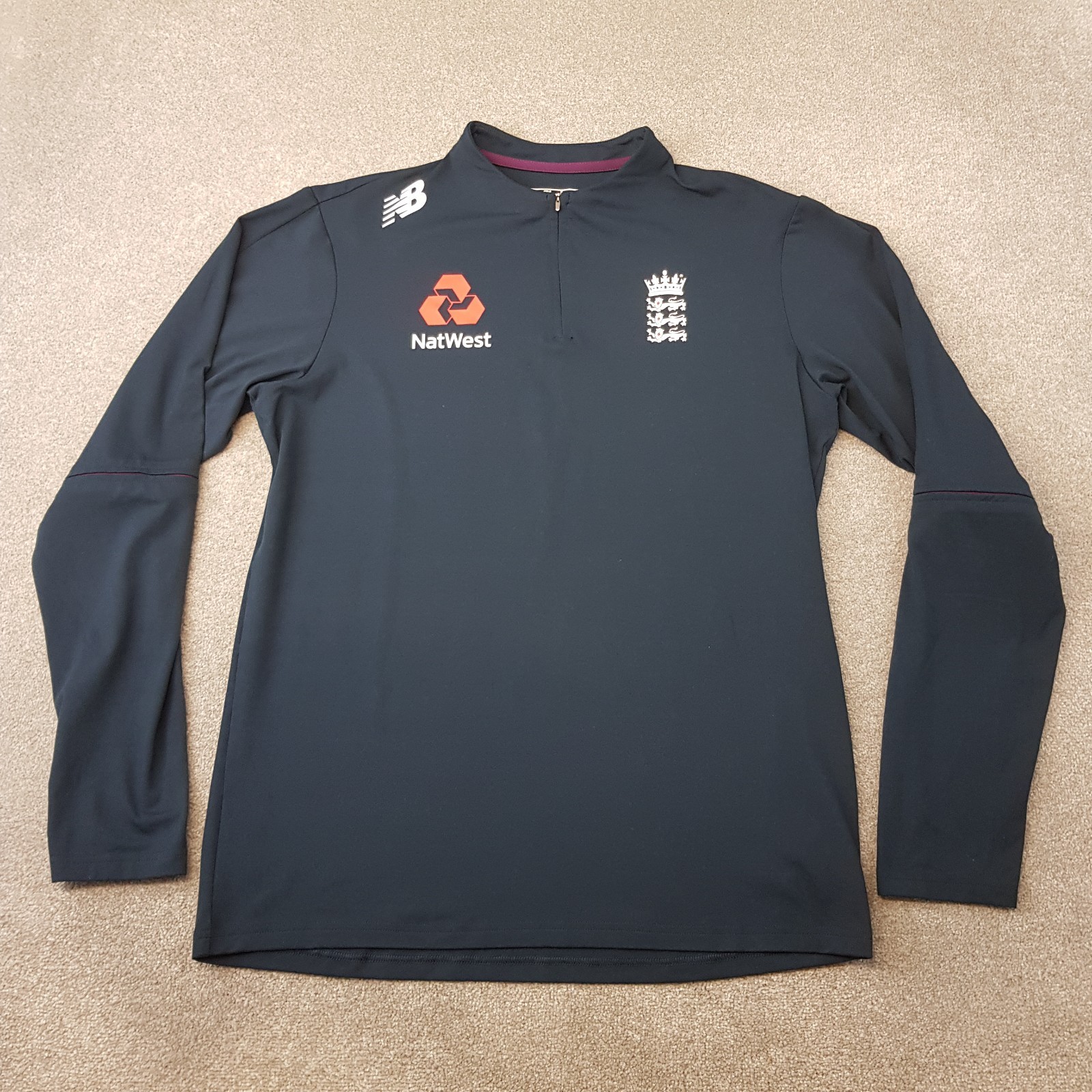 England Cricket Mens 1/4 Zip Top Medium Blue Navy Training Drill ECB Track gallery