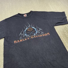 Harley Davidson Shirt Men L Black Skull Deadman Rider Biker MC Flames Y2K