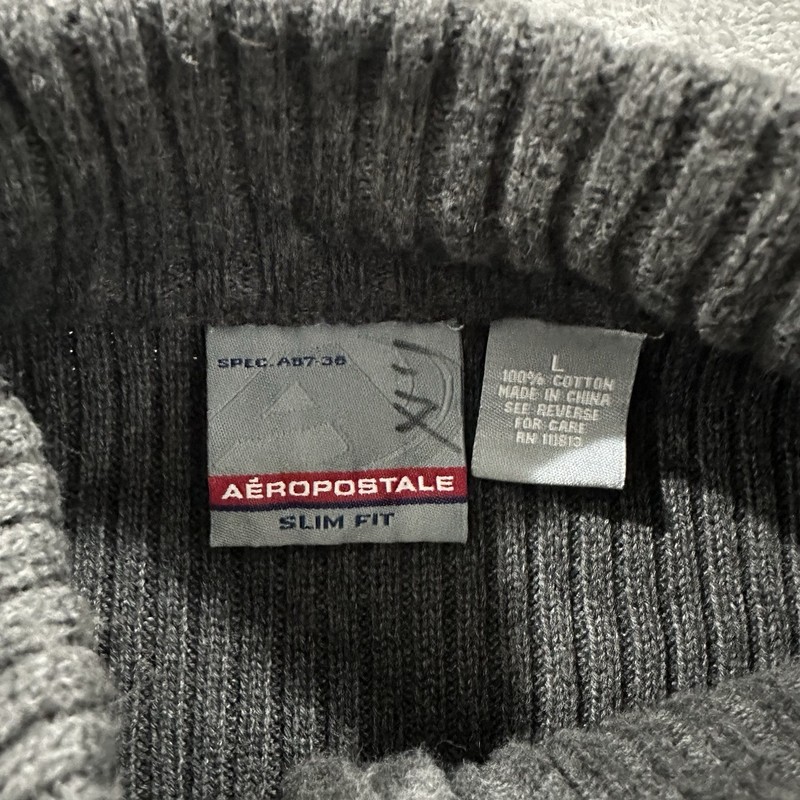 Aeropostale Jacket Men's Large Ribbed Knit Full Zip Mock Neck Cardigan Gray gallery