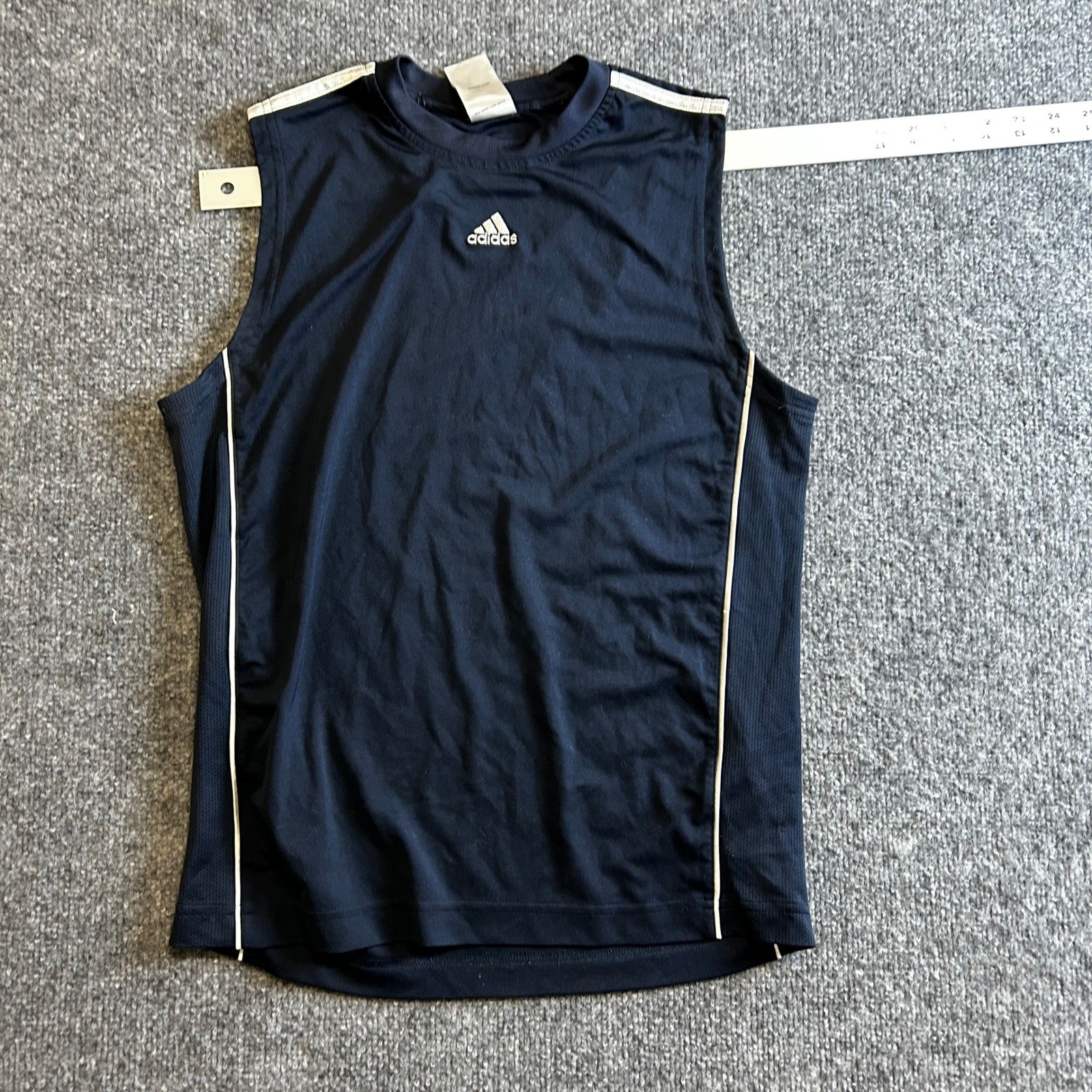 Adidas Tank Top Mens Size M Navy Blue Sleeveless Athletic Gym Shirt Piped Trim gallery