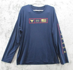 Under Armour Project Rock Shirt Mens 2XL Blue Long Sleeve HeatGear Bull Flag