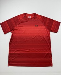 Under Armour HeatGear Shirt Mens XL Red Short Sleeve Stripe Performance Tee