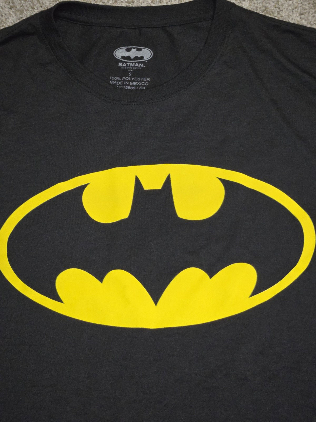 New Mens Batman Logo Athletic Shirt Black Yellow Size Small Polyester gallery