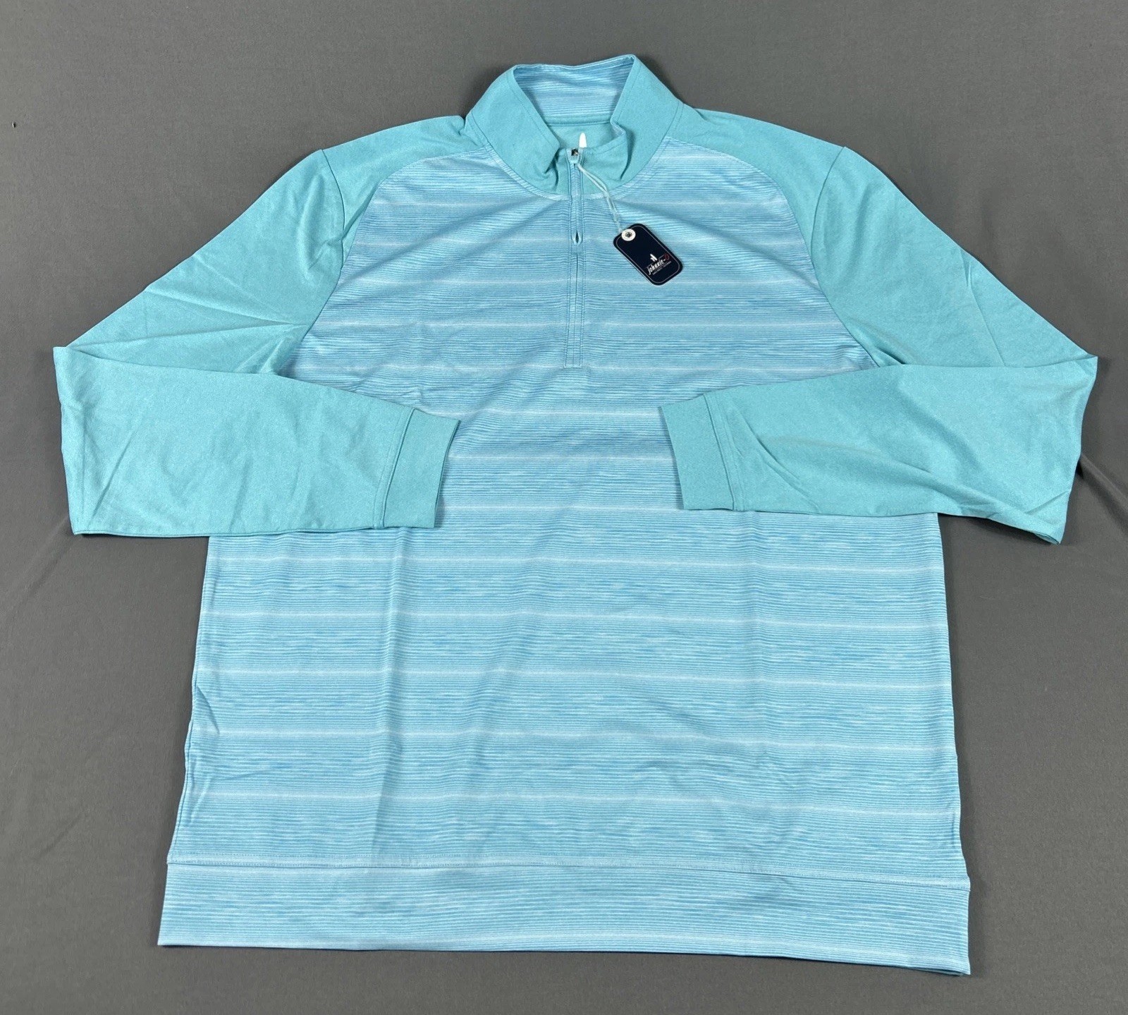 Johnnie-O Golf Pullover Bert 1/4 Zip Large Blue Striped Polyester NWT MSRP $118 gallery