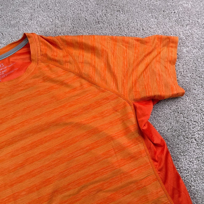 Saxx Shirt Mens Medium Orange Stripes Hot Shot Drop Temp Tech Performance Tee gallery