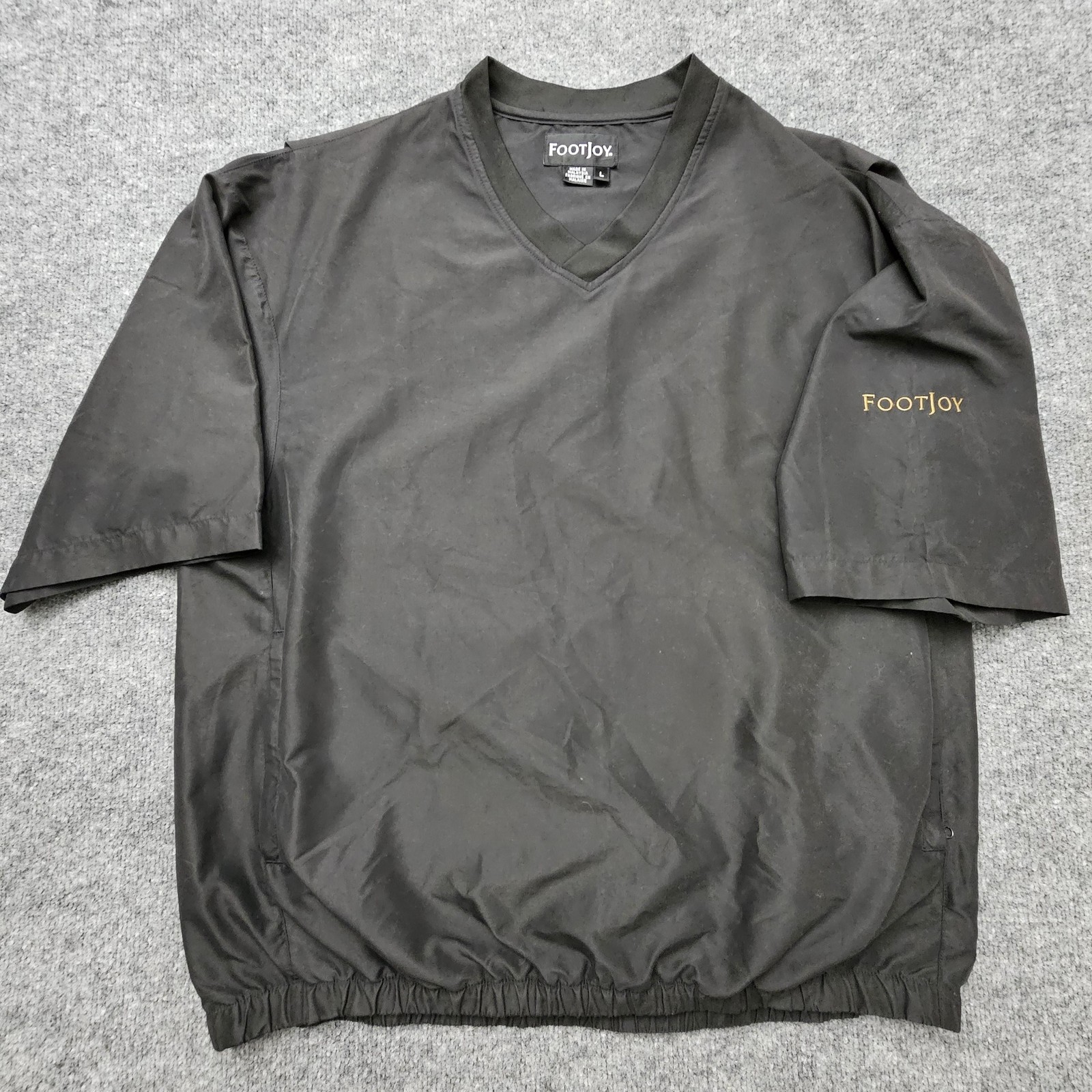 FootJoy Pullover Mens Large Black Golf Windshirt V Neck Short Sleeve Elastic Hem gallery