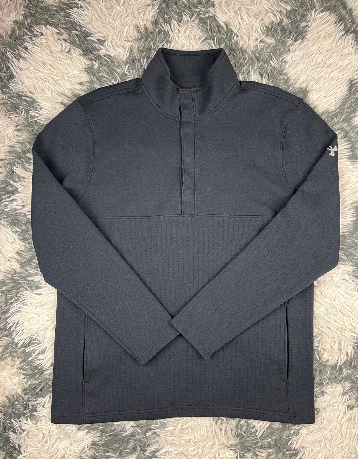 Under Armour Men's Loose Mock Neck Black Long Sleeve Shirt Sz Large Snap Button gallery