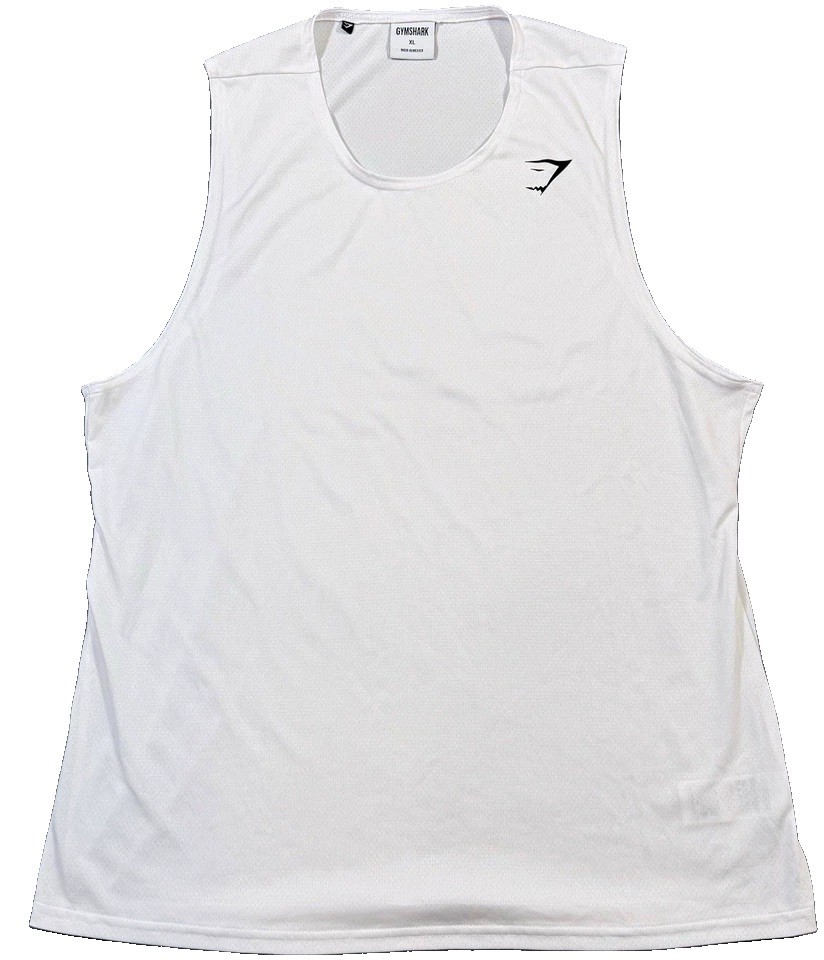 GYMSHARK Arrival Tank Top Men’s XL White Mesh Performance Muscle Shirt Gym Vest gallery