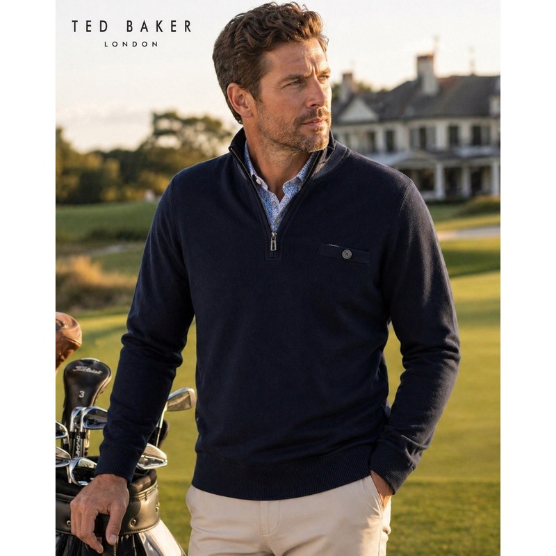 Ted Baker Navy Quarter Zip Pullover Sweater Lightweight Comfort Size Large Smart gallery
