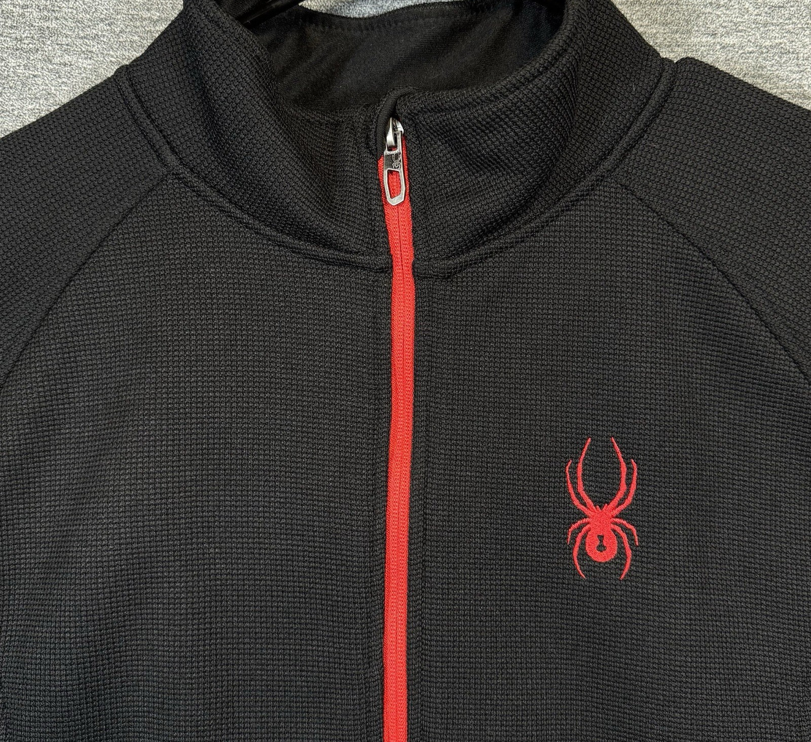 Spyder Full Zip Fleece Sweater Waffle Knit Black Red Men's Size Large NWOT gallery