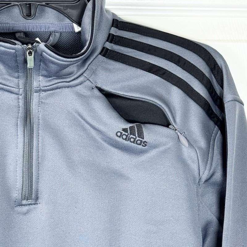 Adidas Men's 1/4 Zip Pullover Medium Gray Black 3-Stripe Zippered Chest Pocket gallery