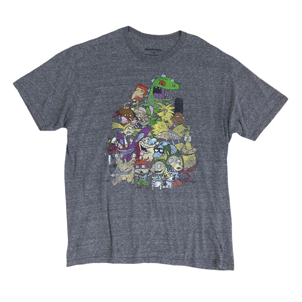 Nickelodeon Retro Hey Arnold Rugrats Cartoon Grey Graphic T Shirt Extra Large