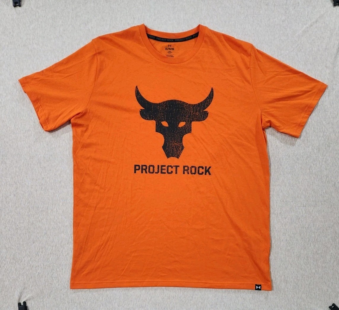 Under Armour Project Rock Brahma Bull Shirt Mens XL Orange Loose Fit Workout Gym gallery