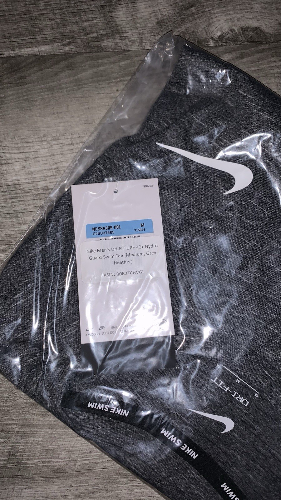 NEW Nike Men’s DRI-FIT UPF 40+ Hydroguard Swim Tee, Gray with White Logo, Medium gallery