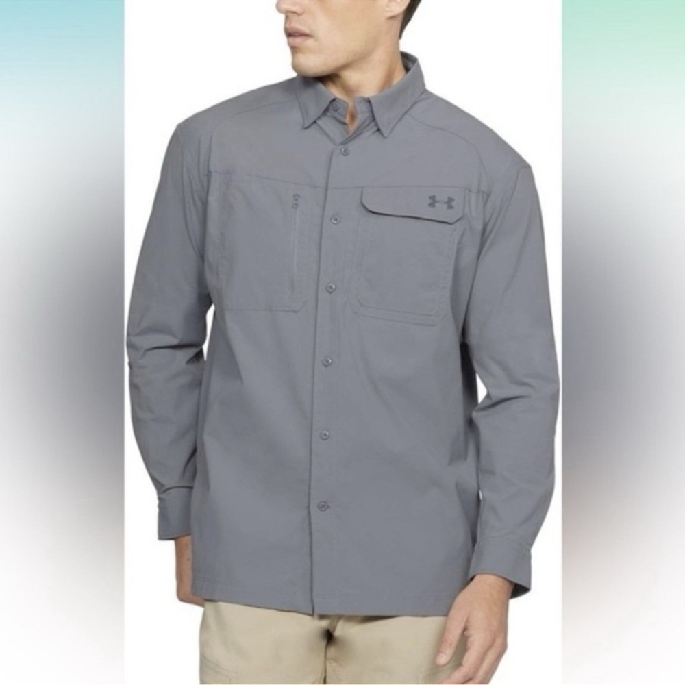 Under armour fish hunter long sleeve shirt Grey, Vented, SPF 50+, Grey, Large