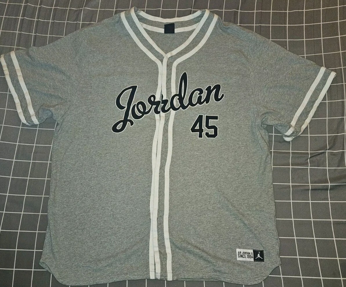 Air Jordan Barons Embroidered Button Up Baseball Jersey #45 Retro 11 XI 3XL gallery