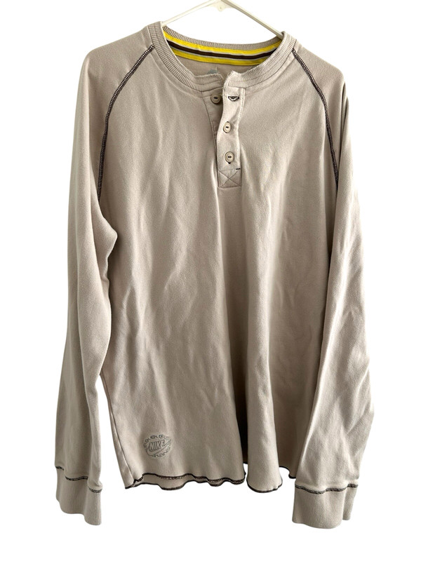 Y2K Nike Beige Pullover Mens 1/4 Button Long Sleeve Embroidered Logo Swoosh XL gallery