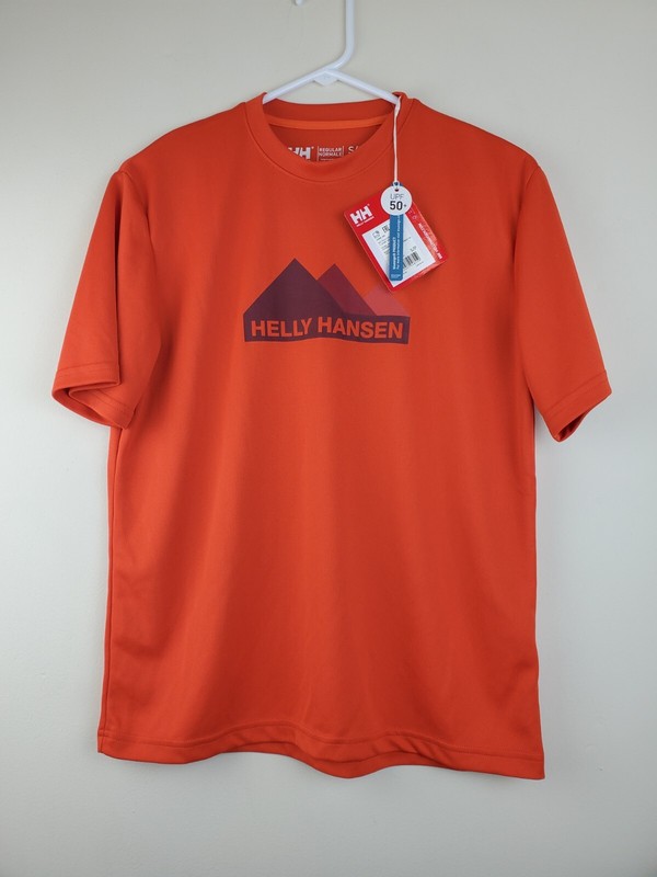 Helly Hansen NEW Small Mens T-shirt Logo Graphic SPF 50+ Orange Tech gallery