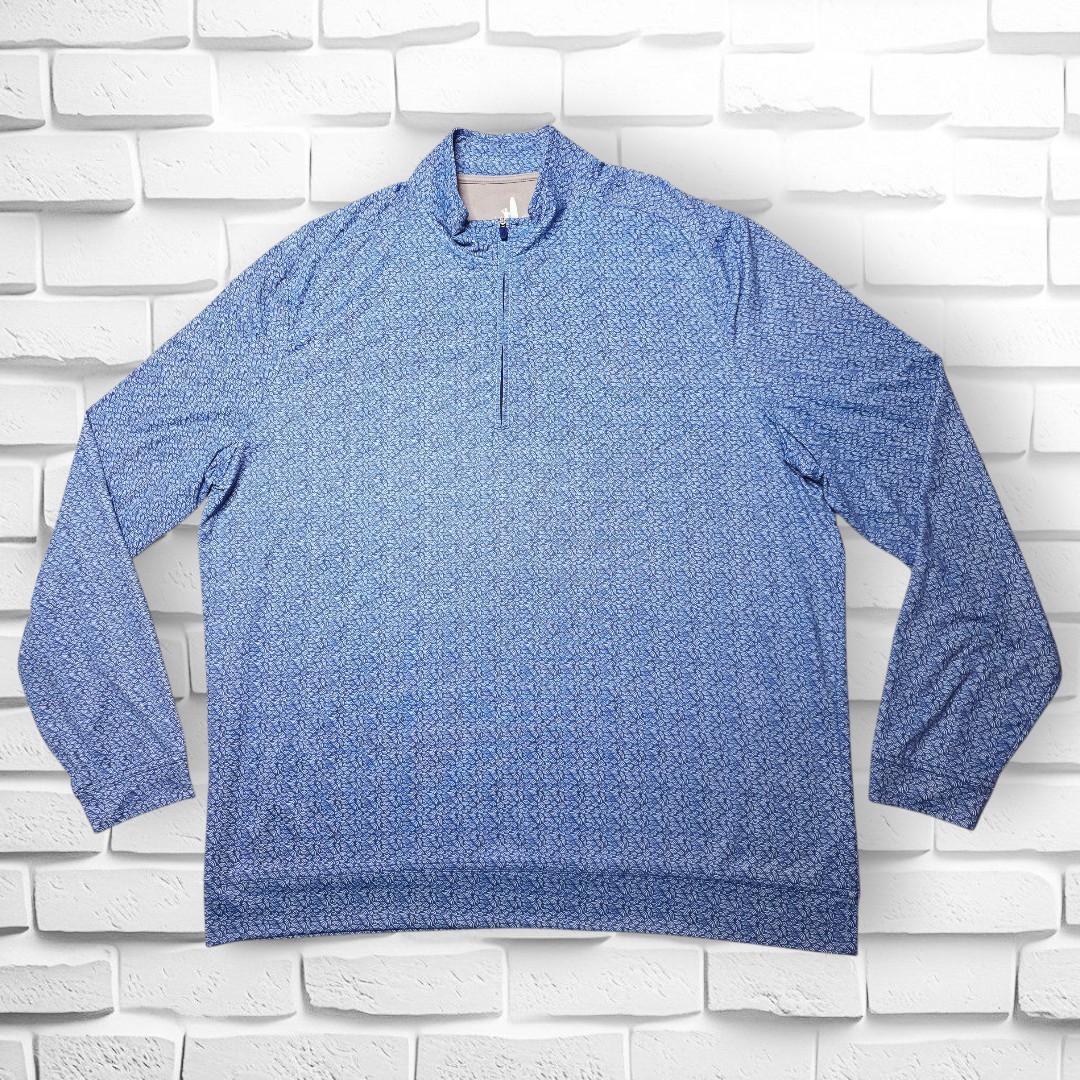 Johnnie-O Alder PREP-FORMANCE 1/4 Zip Golf Pullover Mens XL Lake Blue Wave Print gallery
