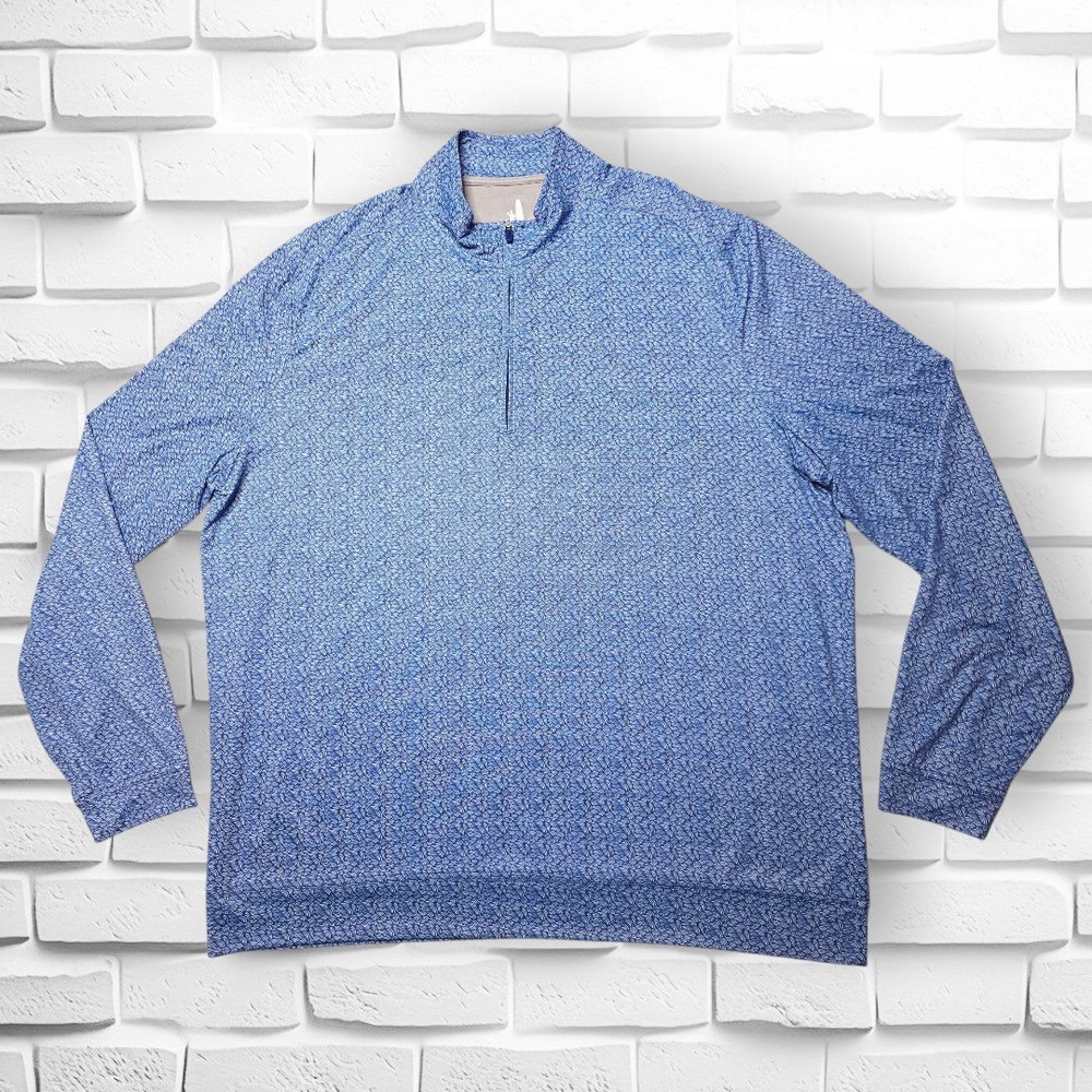 Johnnie-O Alder PREP-FORMANCE 1/4 Zip Golf Pullover Mens XL Lake Blue Wave Print