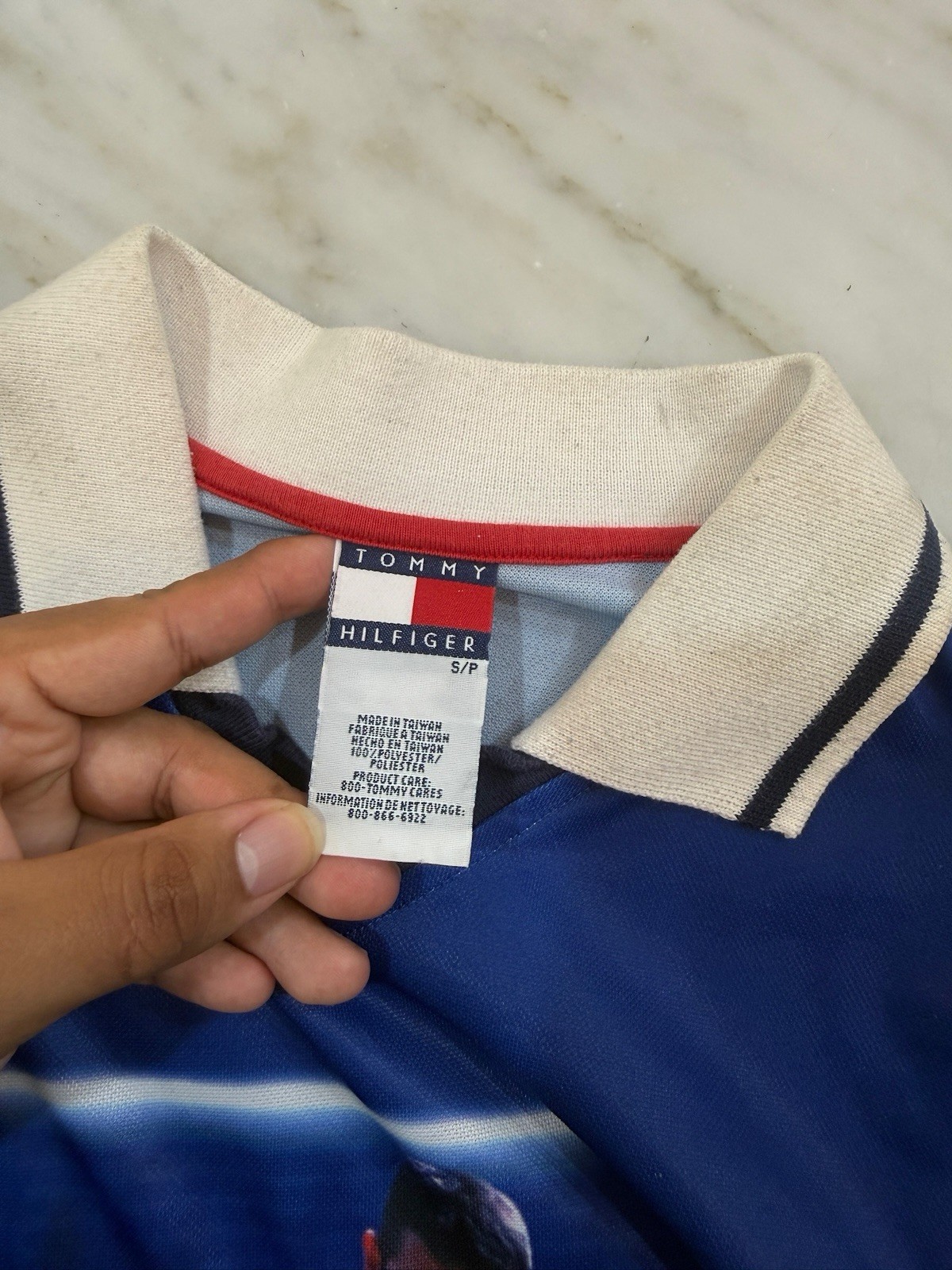 Vintage 90s Tommy Hilfiger All Over Print Soccer Jersey Sz S gallery