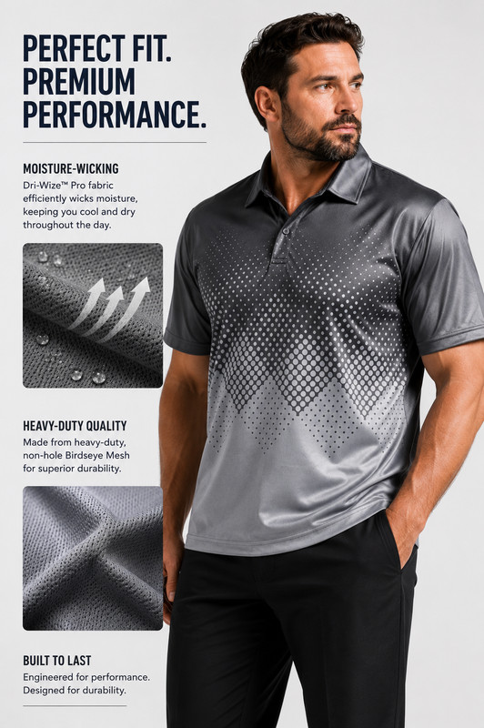 Regular+ Big & Tall Men's Dri-Wize™ Pro - Diagonal Dot Polo Shirts gallery
