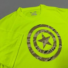 Under Armour Marvel Captain America Camo Shield HeatGear Shirt Neon Yellow Men L