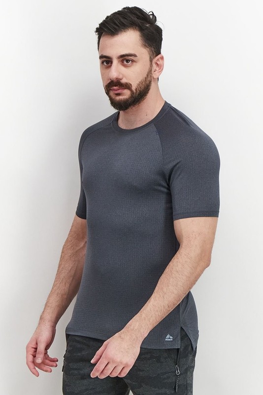 Men Sports Fit Short Sleeve Workout Gym T-shirt Charcoal Heather Crew Neck Large gallery
