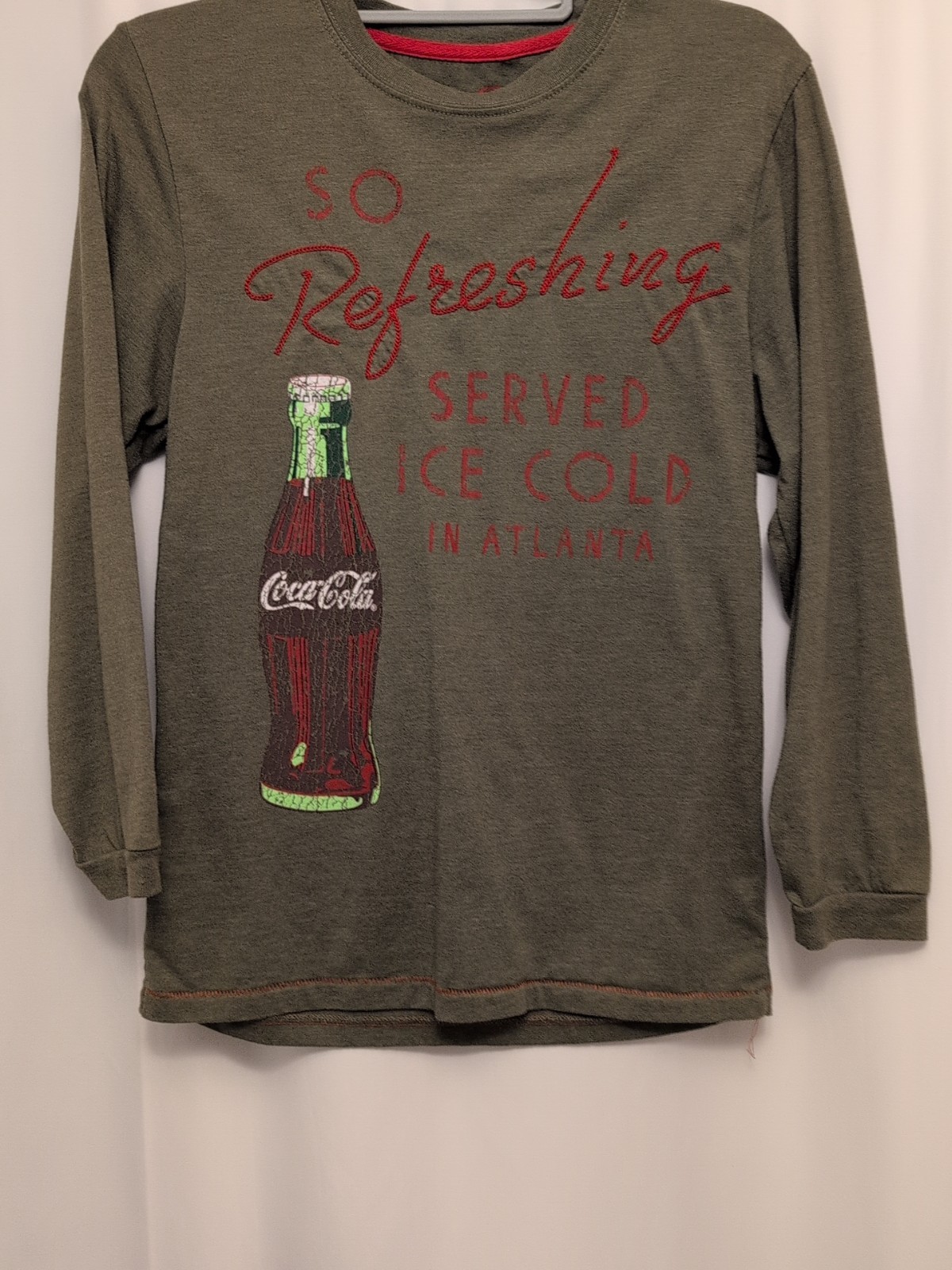 Coca Cola Small Long Sleeve Embroidered & graphic So Refreshing Gray Shirt gallery