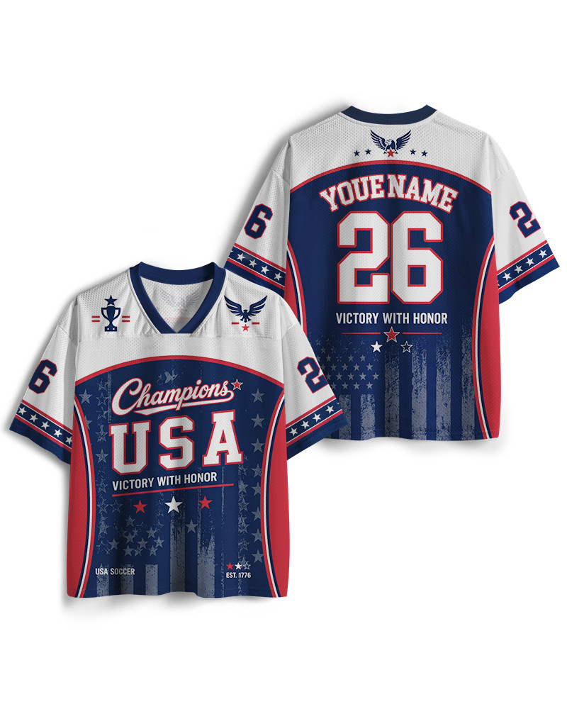 Personalized USA Champion Mesh Jersey, USA Soccer Jersey, America Football Shirt