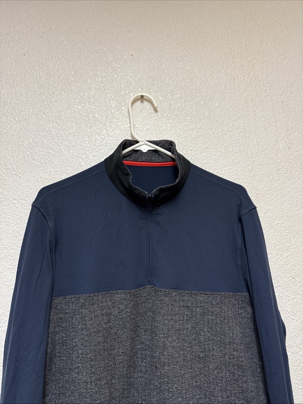 Lululemon Men’s Two Tone Blue Athletic 1/4 Zip Pullover Shirt Hidden Pocket Sz L gallery