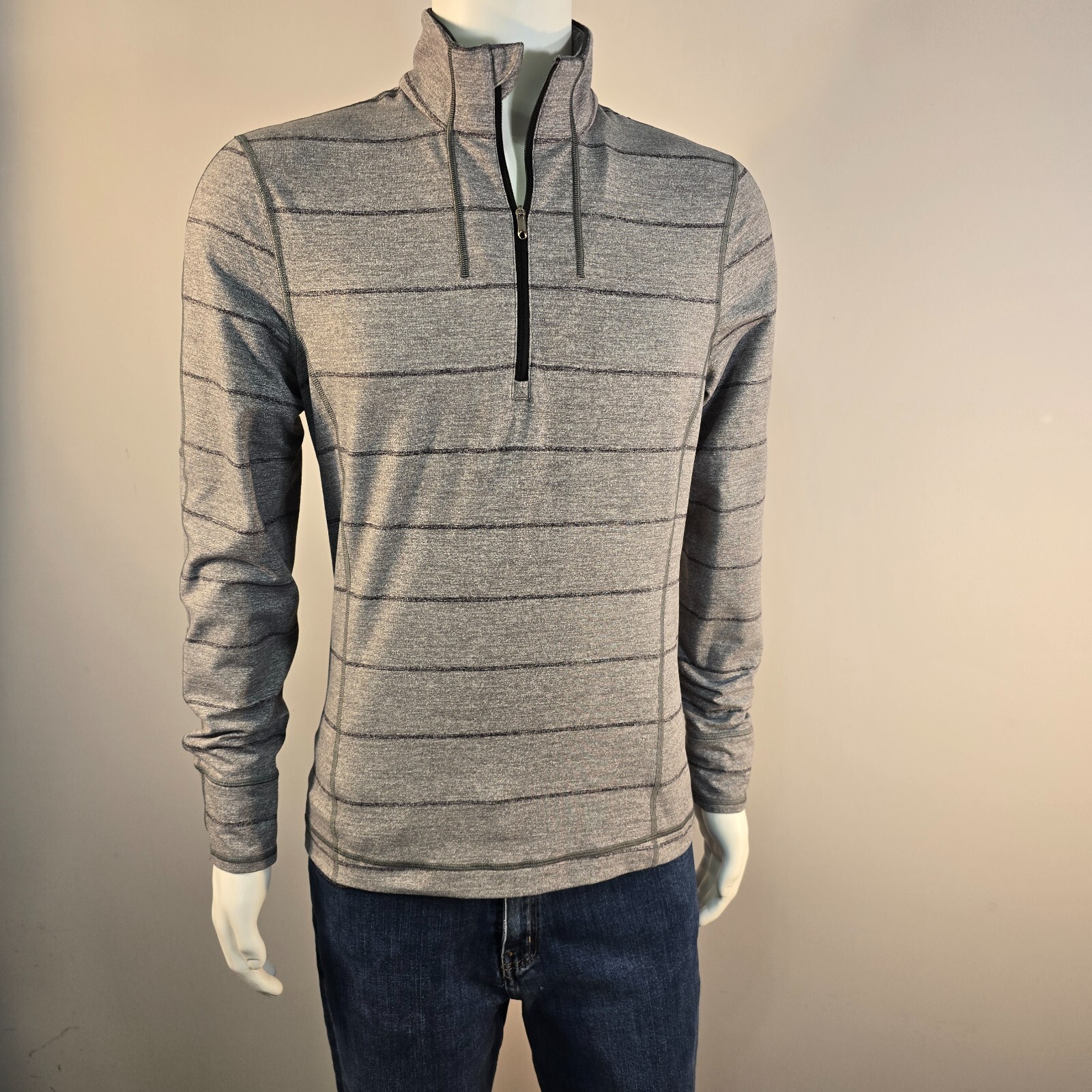 Lululemon Sweat Session 1/2 Zip Sz M Gray Stripe Surge Warm Performance Shirt gallery