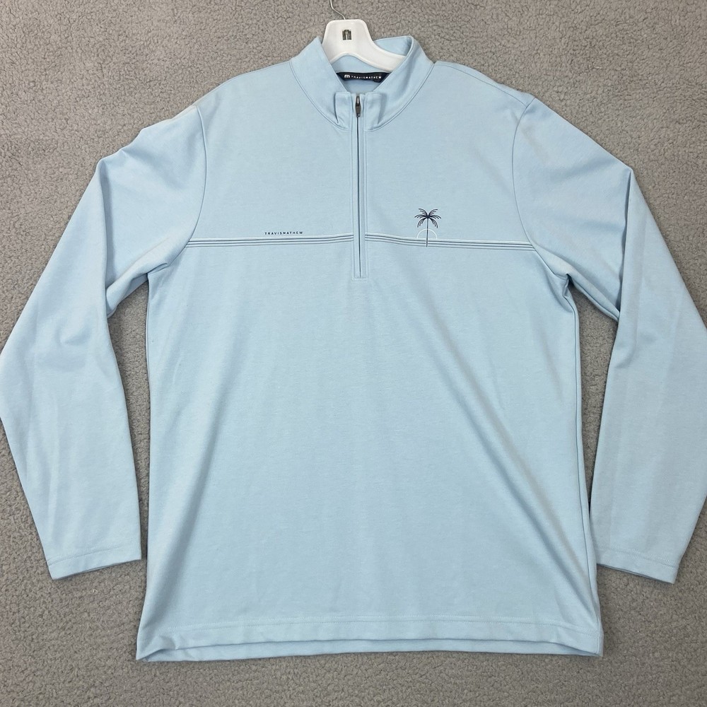 TravisMathew Quarter Zip Pullover Mens Large Blue Golf Performance Stretch Palm