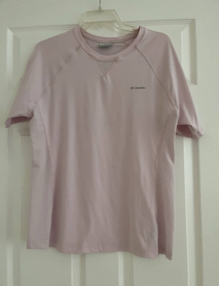Columbia Men's Polyester Breathable Crew Neck T-Shirt Pink Solid Logo Size L