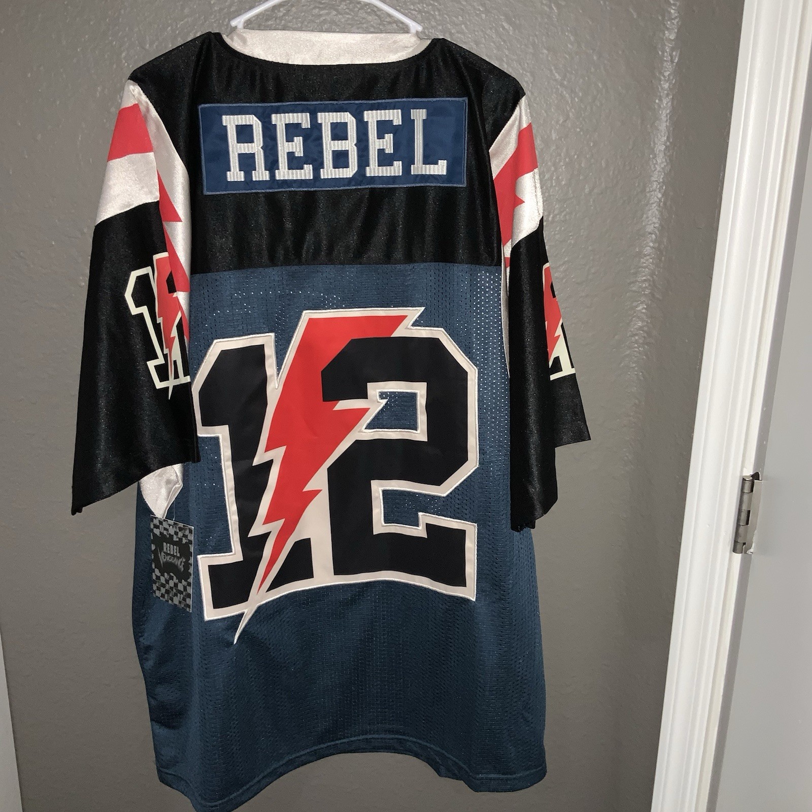 REBEL VENGEANCE FOOTBALL JERSEY #12 Blue Lightning Bolt Men’s 3XL NWT gallery