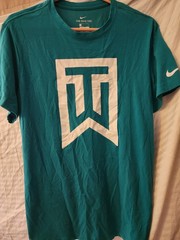 Nike Dri-FIT Men’s L Teal Short Sleeve Crew Neck Polyester Tiger Woods Logo Tee